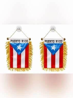 Puerto Rico Mini Flag Banner with Gold Fringe